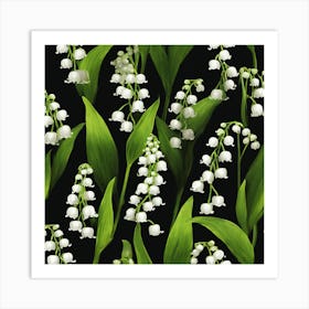 Rustic May Birth Flower Lily Of The Valley Black Green 3 Art Print