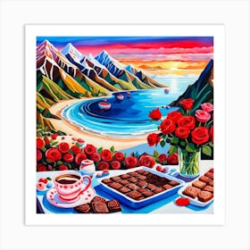 Chocolates And Roses Art Print