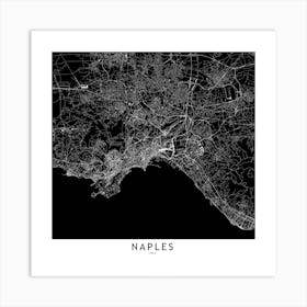 Naples Black And White Map Square Art Print