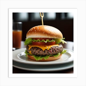 Hamburger On Plate Art Print