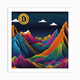 Bitcoin Rising Behind The Mountain Art Print