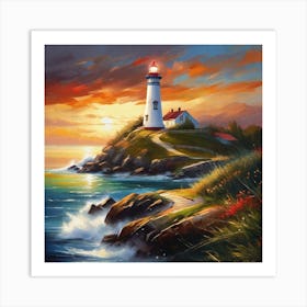 Lighthouse At Sunset 19 Art Print