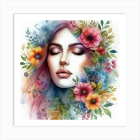 Beautiful Woman With Flowers Art Print