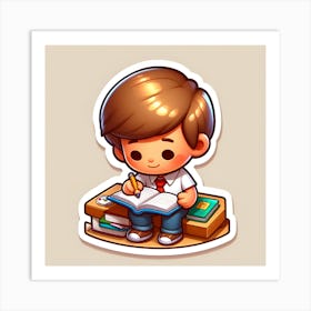 Boy Reading A Book Art Print