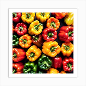 Colorful Peppers On Black Background 5 Art Print