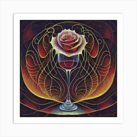 A rose in a glass of water among wavy threads 5 Art Print