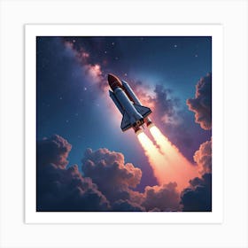 Space Shuttle Amidst A Watercolor Stunning Galaxy View 1 Art Print