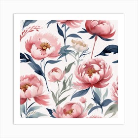 Modern Watercolor Floral Vector Set Collage Contemporary Set Of Elements Hand Drawn Realistic Peony Flowers 2 Art Print