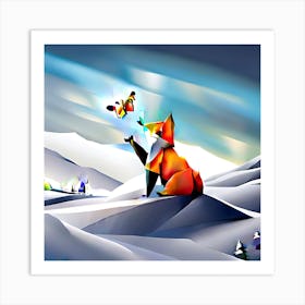 Origami Fox Art Print