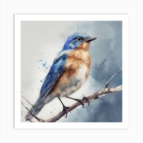 Bluebird Watercolor Painting Art Print