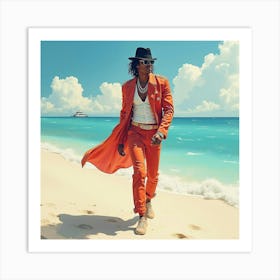 Michael Jackson In A Watercolor Dreamlike Beach Setting 1 Art Print