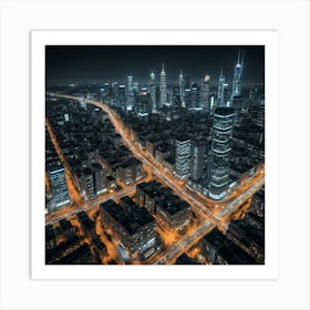 Aerial View Of City At Night Art Print