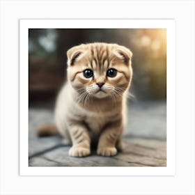 A Cute Scottish Fold Kitty, Pixar Style, Watercolor Illustration Style 8k, Png (4) Art Print