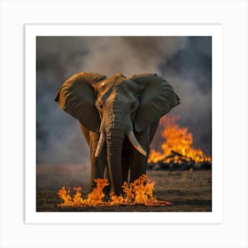 Elephant On Fire Art Print