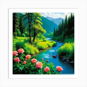 Roses By The River Art Print