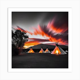 Sunset At Teepees Art Print