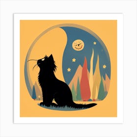 Black Cat In The Moonlight Art Print