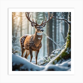 Deer In Winter Forest 1 Art Print