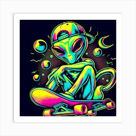Alien Skateboarder Graffiti Style Art Print