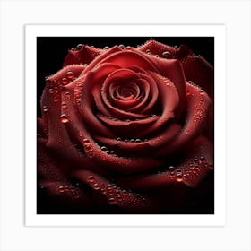 Red Rose With Water Droplets Art Print