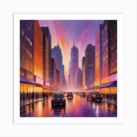 New York City At Dusk Paintings Art Print 1 Art Print