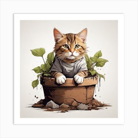 Cat In A Pot 2 Art Print