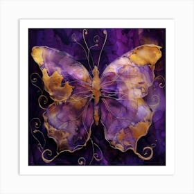 Butterfly On Purple And Gold Art Print