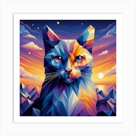 Plum Low Poly Cat Art Print