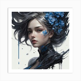 Blue Flower Girl Art Print