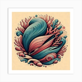 Vibrant Coral and Shell Composition Art Print