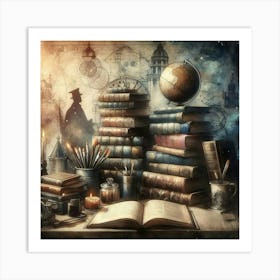 Books On A Table Art Print