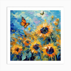 Sunflowers And Butterflies 1 Art Print