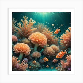 Coral Reef With Clown Fishes Art Print