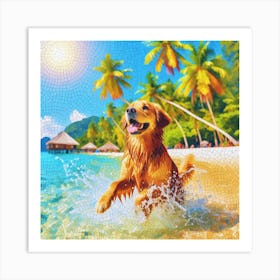 Golden Retriever On The Beach Art Print