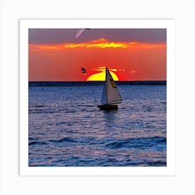 Sailboat At Sunset 1 Art Print