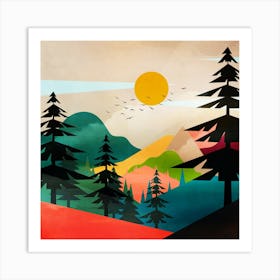 Colorful Morning in the Mountain Forest Art Print