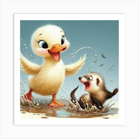 Duck And Ferret Art Print