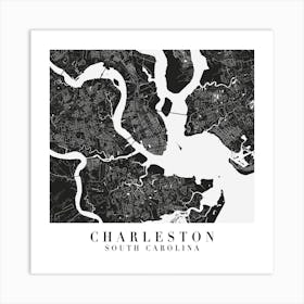 Charleston South Carolina Minimal Black Mono Street Map  Square Art Print