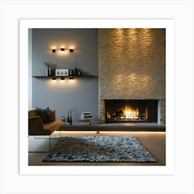 Modern Living Room With Fireplace 30 Art Print