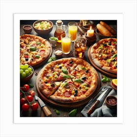 Pizzas On A Table Art Print