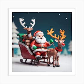 Santa Claus And Reindeer 5 Art Print