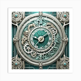 Steampunk Wall Timepiece Cubism Style Art Print