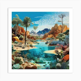 'The Desert,A Vibrant Collage Of Different Ecosystems Deserts Forests Oceans Seamlessly Blending Together Art Print