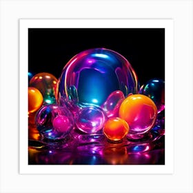 Glow Shapes Neon Bright Color 3d Fluid Bubbles Luminous Vibrant Vivid Radiant Flowing G Art Print