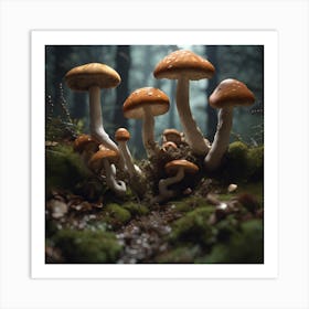 Mushrooms In The Forest 24 Art Print