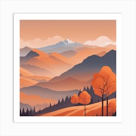 Misty mountains background in orange tone 23 Art Print