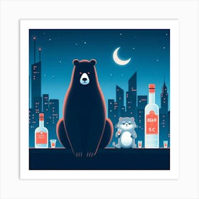 Bear And Cat In The City Art Print