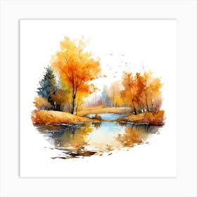 Watercolor Autumn Trees Art Print