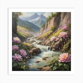 Lotus Stream Art Print Paintings Art Print