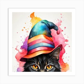 Black Cat In A Hat Art Print